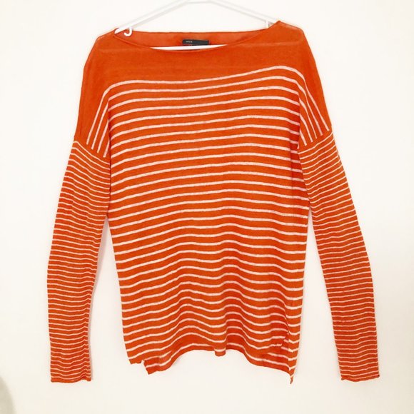 Vince Orange and White Striped Sweater - Picture 4 of 8